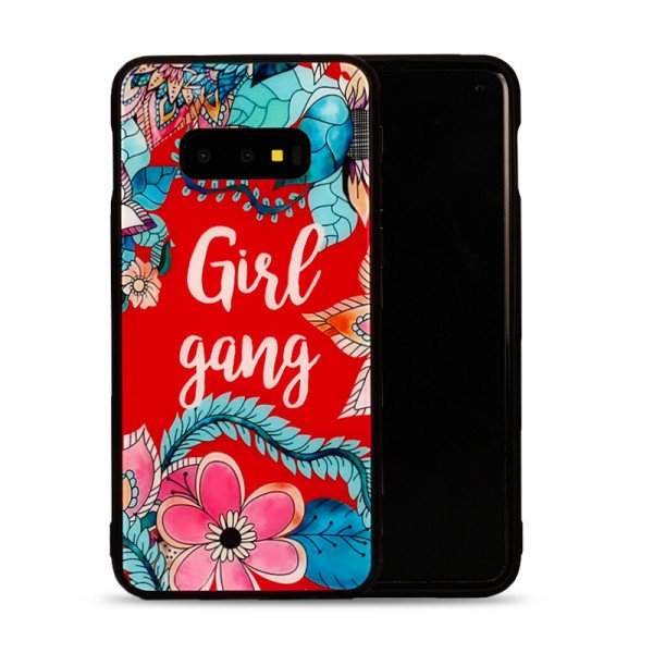 Wholesale Galaxy S10e Design Tempered Glass Hybrid Case (Girl Gang)